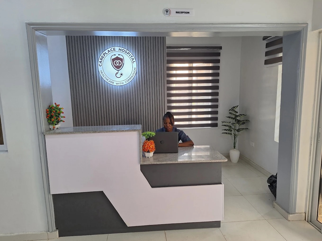 Welcoming reception area at Careplace Hospital, Abeokuta